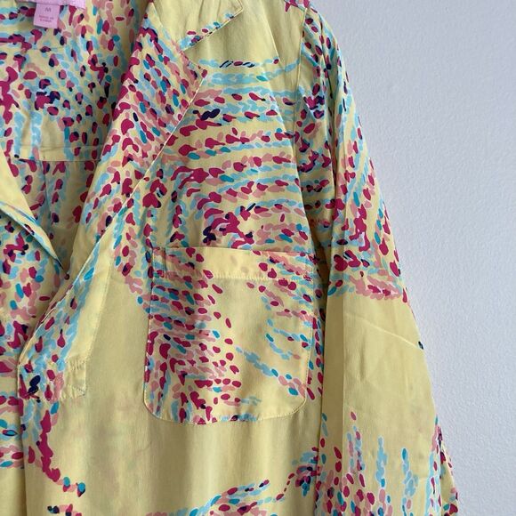 Lilly Pulitzer 100% Silk Top Yellow Printed Long Sleeve Blouse Colorful Size Med - Picture 4 of 12